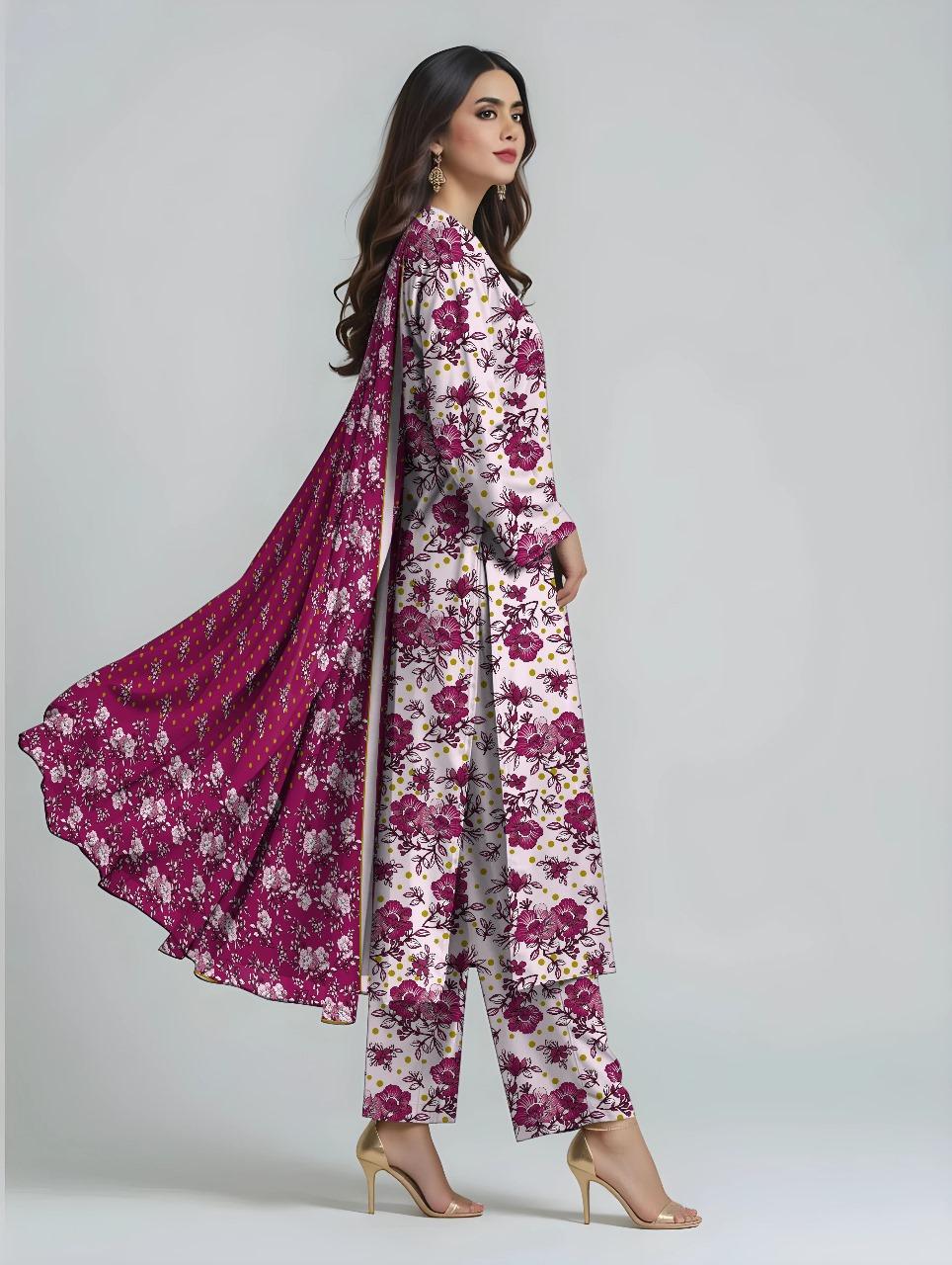 3 Pcs Women's Unstitched Printed Suit