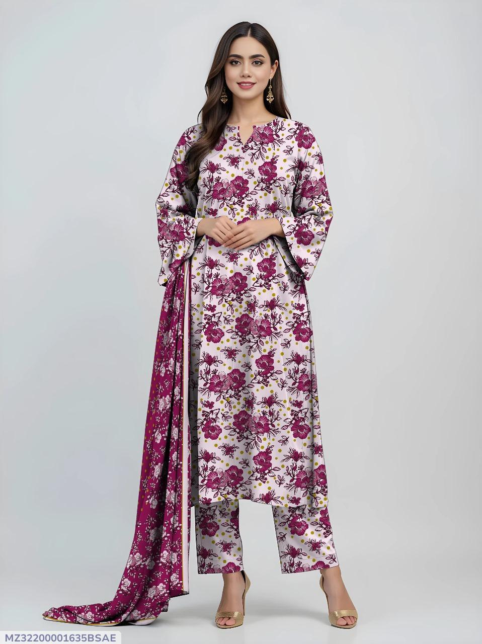 3 Pcs Women's Unstitched Printed Suit